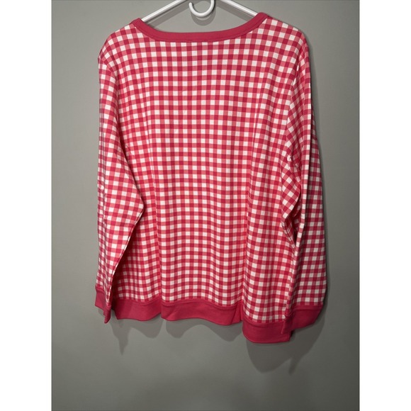 NWT Talbots Fun Raspberry/Pink White Gingham Check Long Sleeve Sweatshirt 2X - Picture 8 of 9